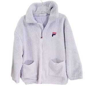 Fila Womens Lavender Diana Teddy‎ Zip Front Jacket Sherpa Long Sleeve Size M